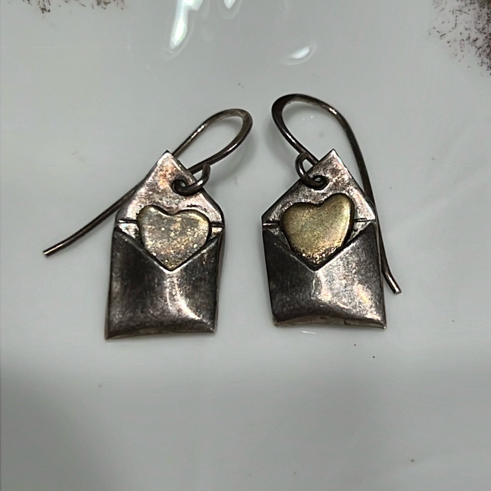 Handmade Sterling & Brass Heart Envelope Earrings Far Fetchmed